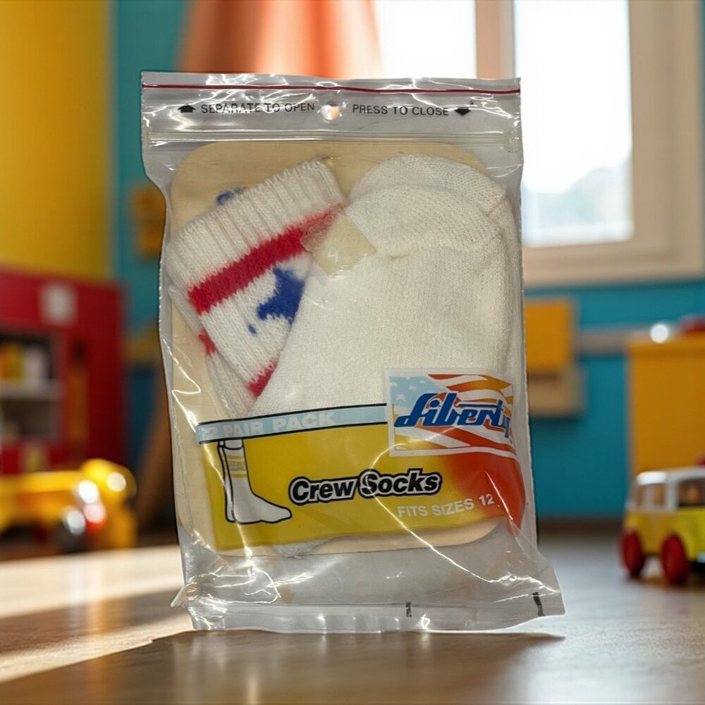 Y2K Liberty Crew Toddler Socks 12 Months White Red Stripe Blue Star USA NOS